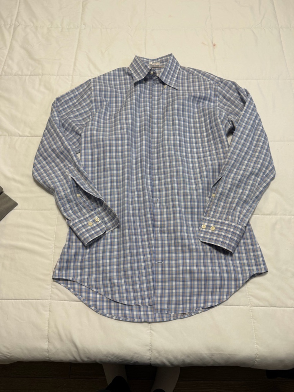 Peter Millar Light Blue and White Plaid Dress Shirt